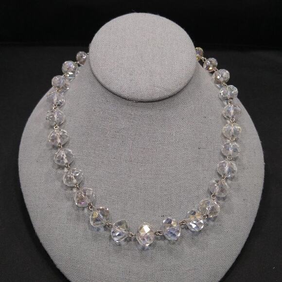 Clear Crystal Rondelle Beaded Necklace, 21" Length, Wire Wrapped - Picture 2 of 9